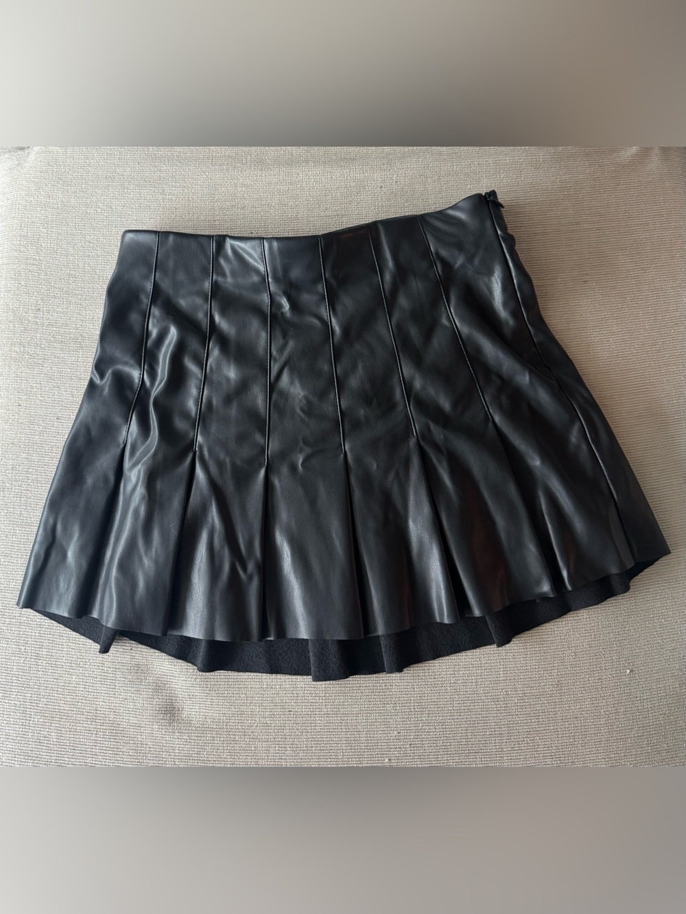 Lush Black Faux Leather Pleated Skater Skirt